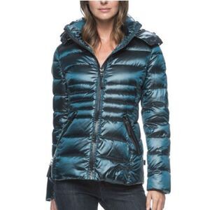 Andrew‎ Marc 650 Hooded Packable Featherweight Down Jacket Coat Teal Size S